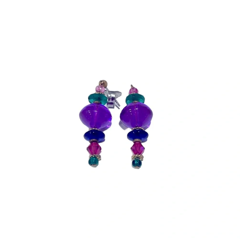 Vintage Glass Bead Earrings in Pinks, Purples and Blues. EUC